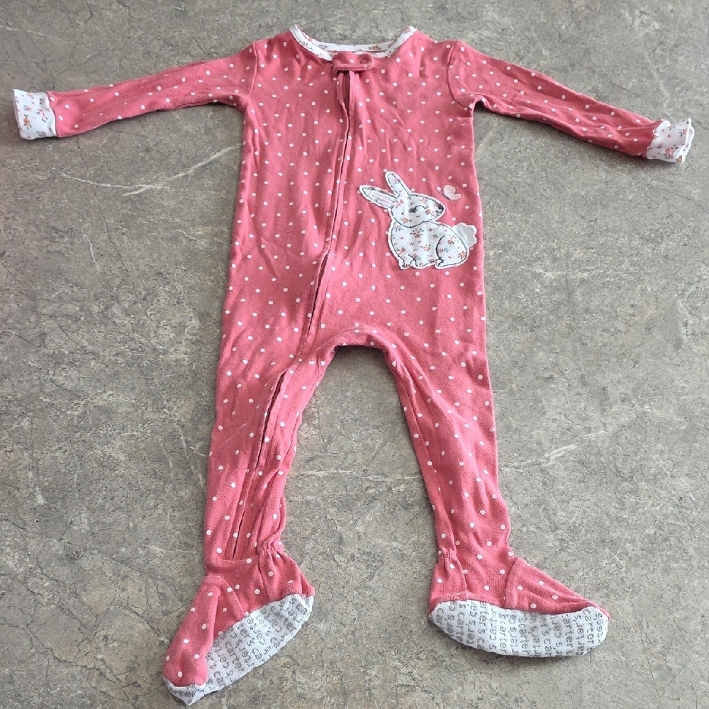 (J59) Carter's Pink Polka Dot Bunny Sleeper Sz 18m